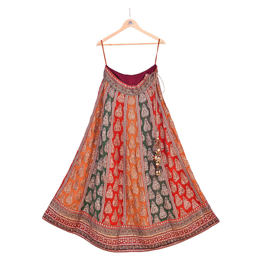 Indian Vintage Heavy Multi Pure georgette Silk Hand Embroidered Lehenga/Skirt By Designer Sabyasachi Bridal Wear Dabka/ Zardozi
