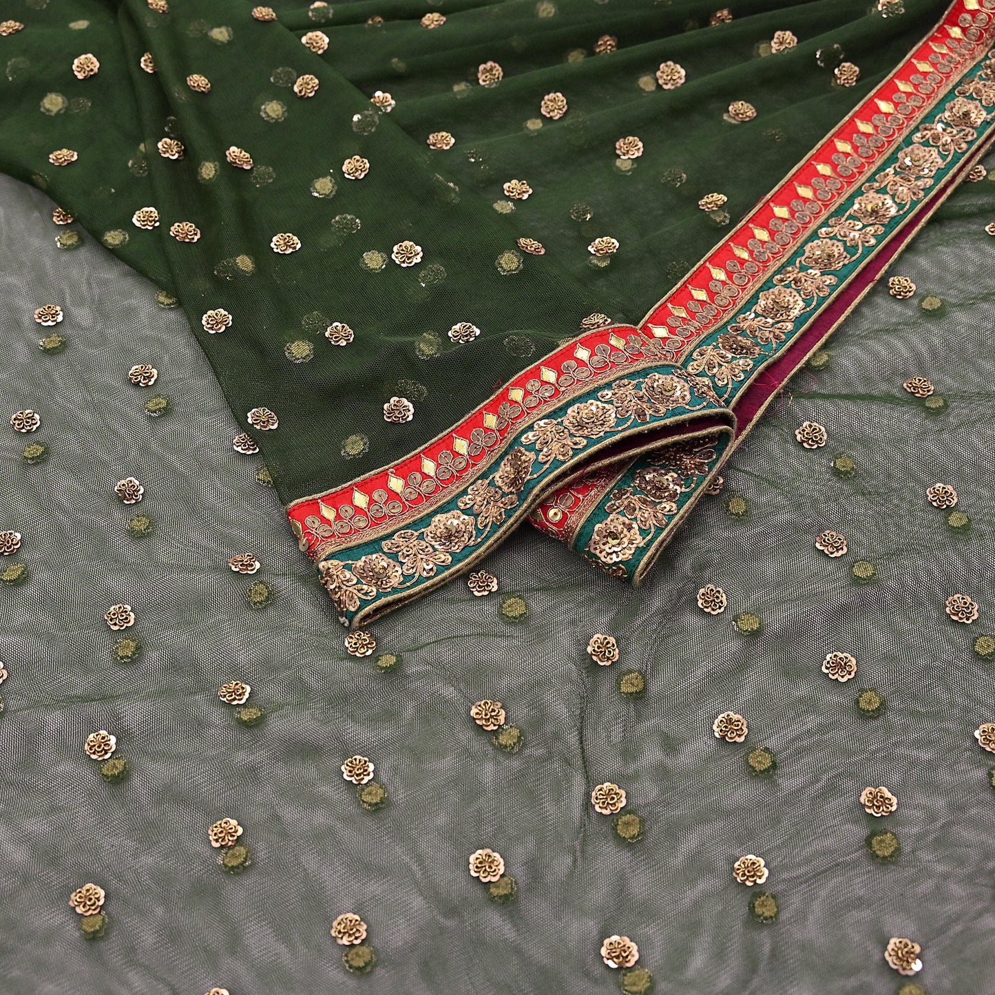 Indian Heavy Wedding Dupatta green Net Long Stole Hand Embroidered By Designer Sabyasachi Scarves Zardozi Bridal Veil