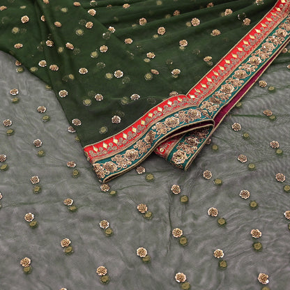Indian Heavy Wedding Dupatta green Net Long Stole Hand Embroidered By Designer Sabyasachi Scarves Zardozi Bridal Veil