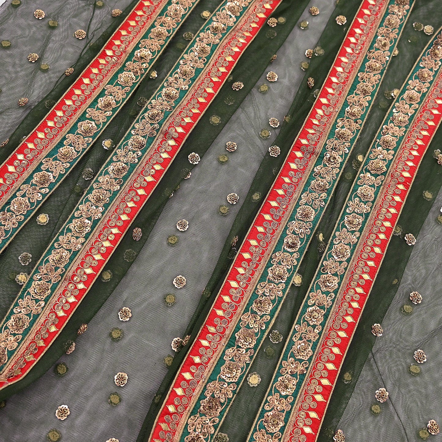 Indian Heavy Wedding Dupatta green Net Long Stole Hand Embroidered By Designer Sabyasachi Scarves Zardozi Bridal Veil