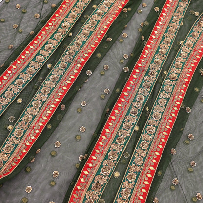 Indian Heavy Wedding Dupatta green Net Long Stole Hand Embroidered By Designer Sabyasachi Scarves Zardozi Bridal Veil