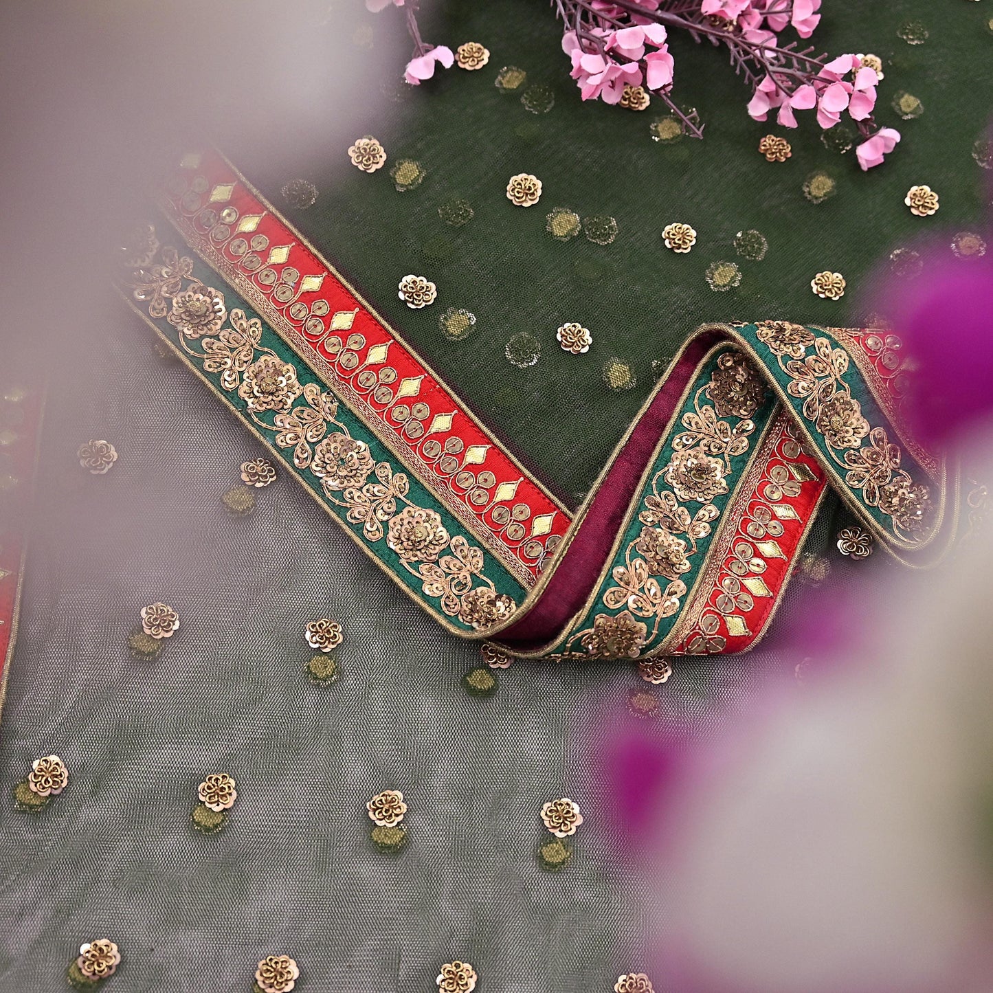 Indian Heavy Wedding Dupatta green Net Long Stole Hand Embroidered By Designer Sabyasachi Scarves Zardozi Bridal Veil