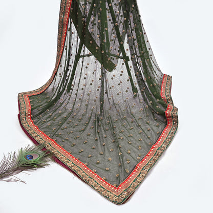 Indian Heavy Wedding Dupatta green Net Long Stole Hand Embroidered By Designer Sabyasachi Scarves Zardozi Bridal Veil