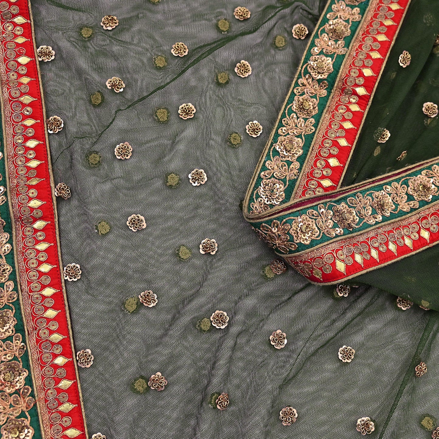 Indian Heavy Wedding Dupatta green Net Long Stole Hand Embroidered By Designer Sabyasachi Scarves Zardozi Bridal Veil