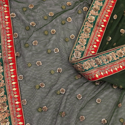 Indian Heavy Wedding Dupatta green Net Long Stole Hand Embroidered By Designer Sabyasachi Scarves Zardozi Bridal Veil