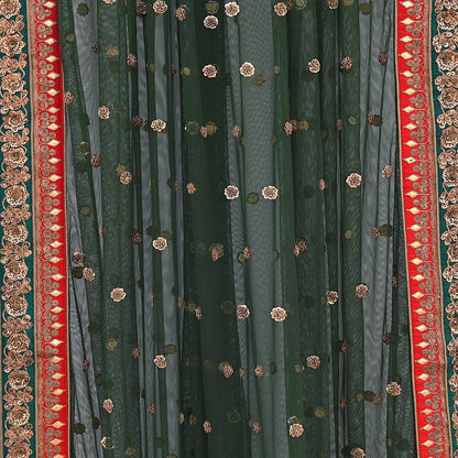 Indian Heavy Wedding Dupatta green Net Long Stole Hand Embroidered By Designer Sabyasachi Scarves Zardozi Bridal Veil