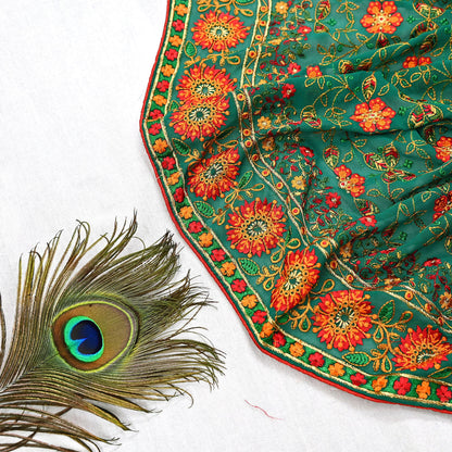 Indian Vintage Dupatta Green Pure Georgette silk Long Stole Embroidered Scarves Stole Veil Wrap