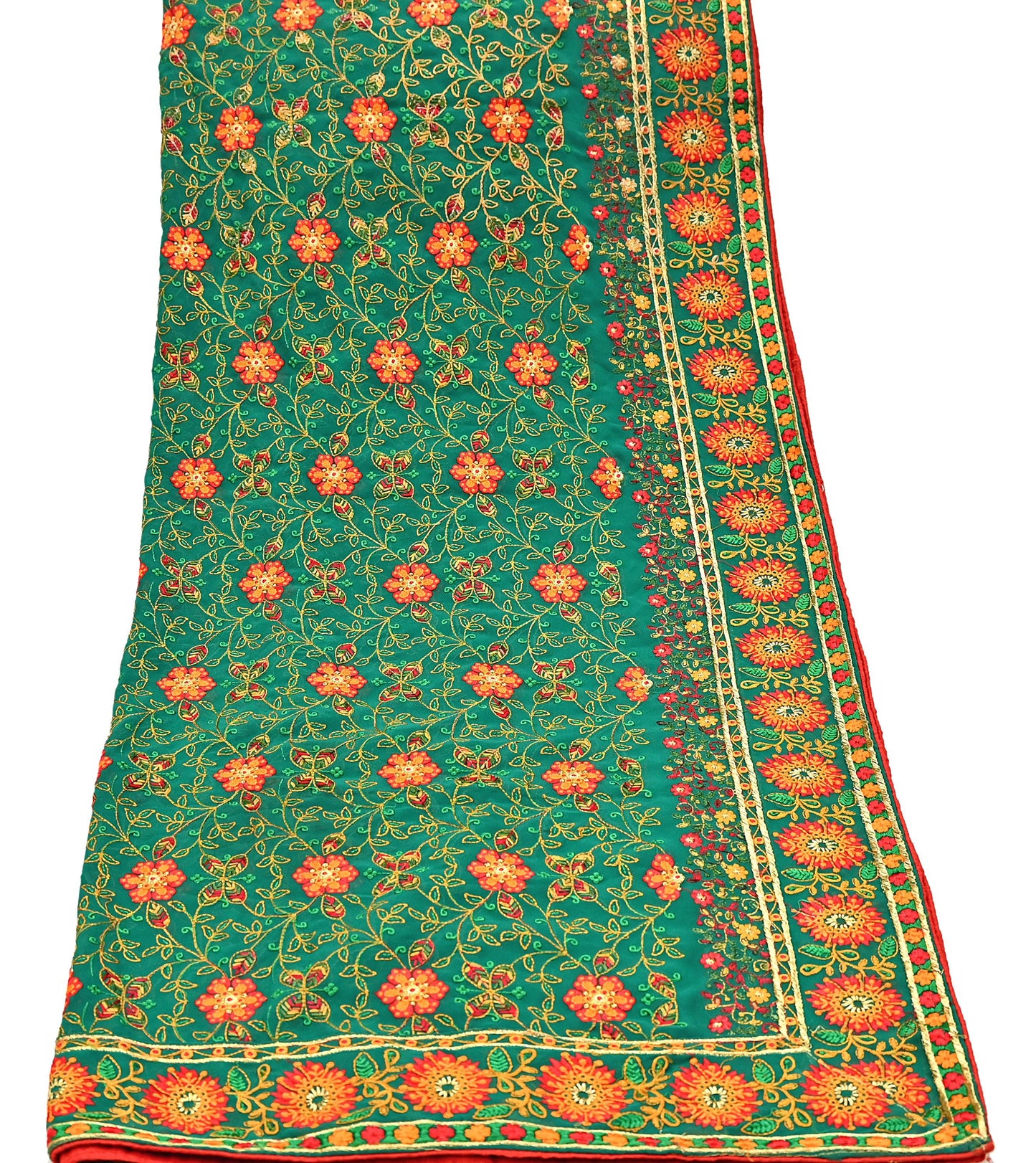 Indian Vintage Dupatta Green Pure Georgette silk Long Stole Embroidered Scarves Stole Veil Wrap