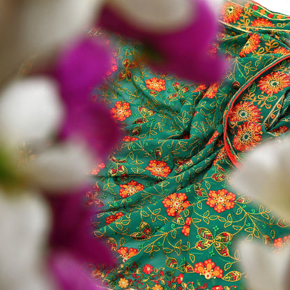 Indian Vintage Dupatta Green Pure Georgette silk Long Stole Embroidered Scarves Stole Veil Wrap
