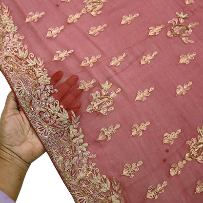 Indian Vintage Heavy Red Dupatta Pure Chiffon silk Long Stole Hand Embroidered Scarves Floral Design Stole Veil Wrap Zari Zardozi