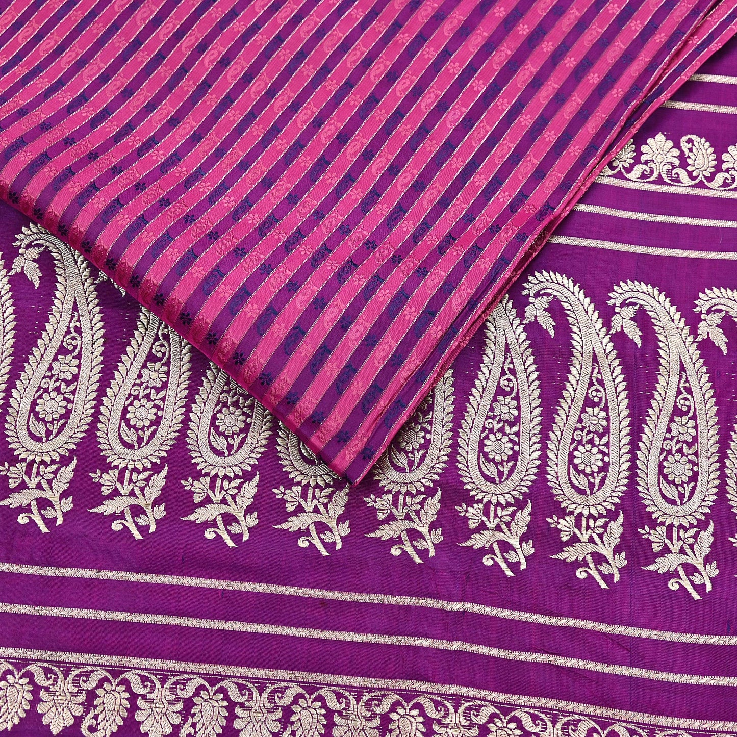 Indian Vintage Sari Purple Heavy Wedding Pure Satin Silk Woven Banarasi Brocade Saree Zari 5Yd Craft Fabric Ethnic Dress making Crafting