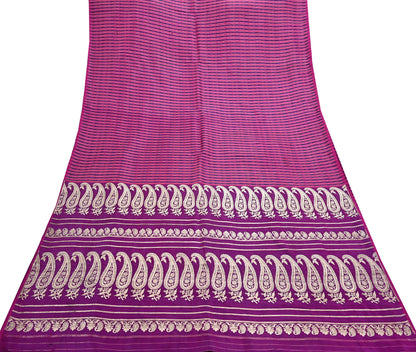 Indian Vintage Sari Purple Heavy Wedding Pure Satin Silk Woven Banarasi Brocade Saree Zari 5Yd Craft Fabric Ethnic Dress making Crafting