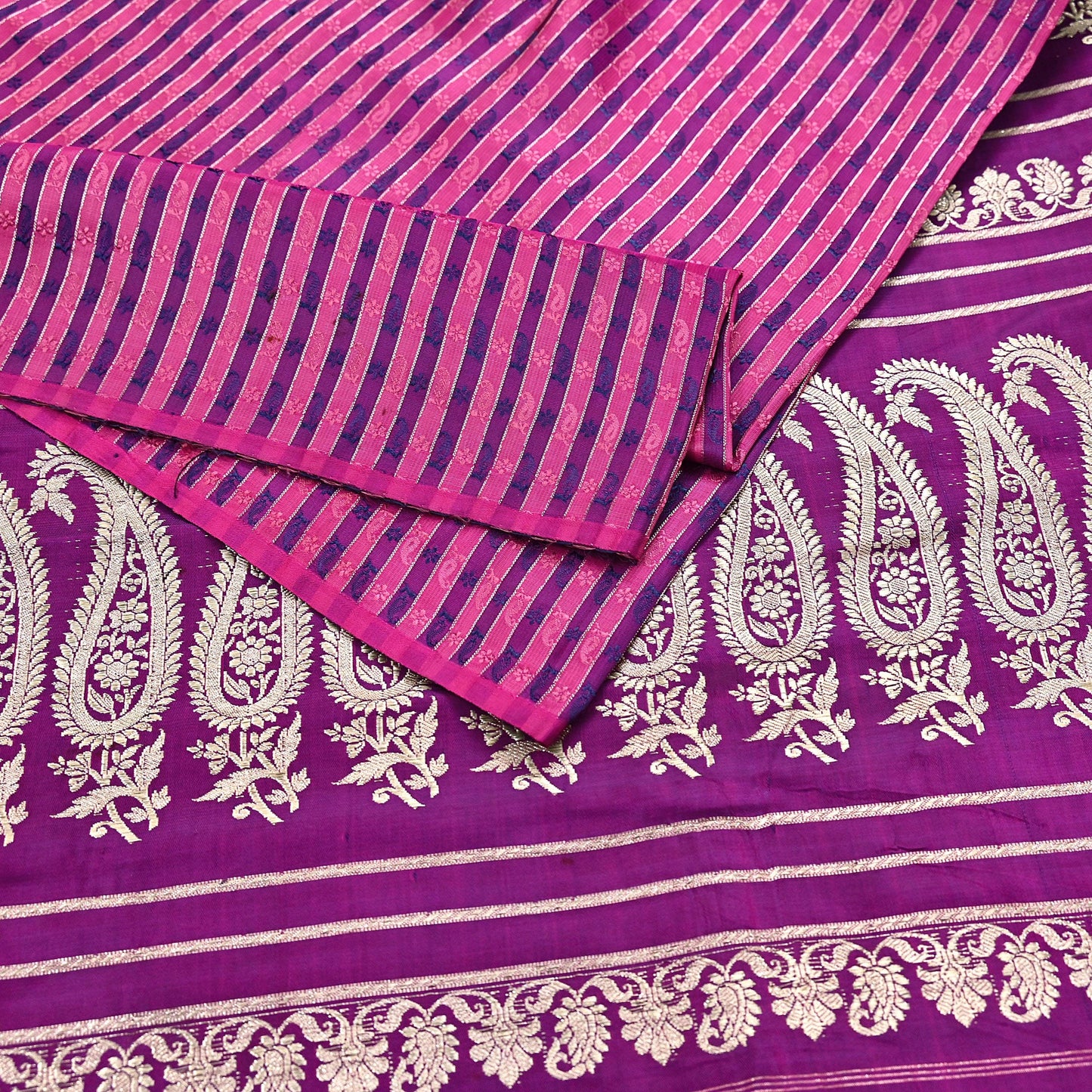Indian Vintage Sari Purple Heavy Wedding Pure Satin Silk Woven Banarasi Brocade Saree Zari 5Yd Craft Fabric Ethnic Dress making Crafting