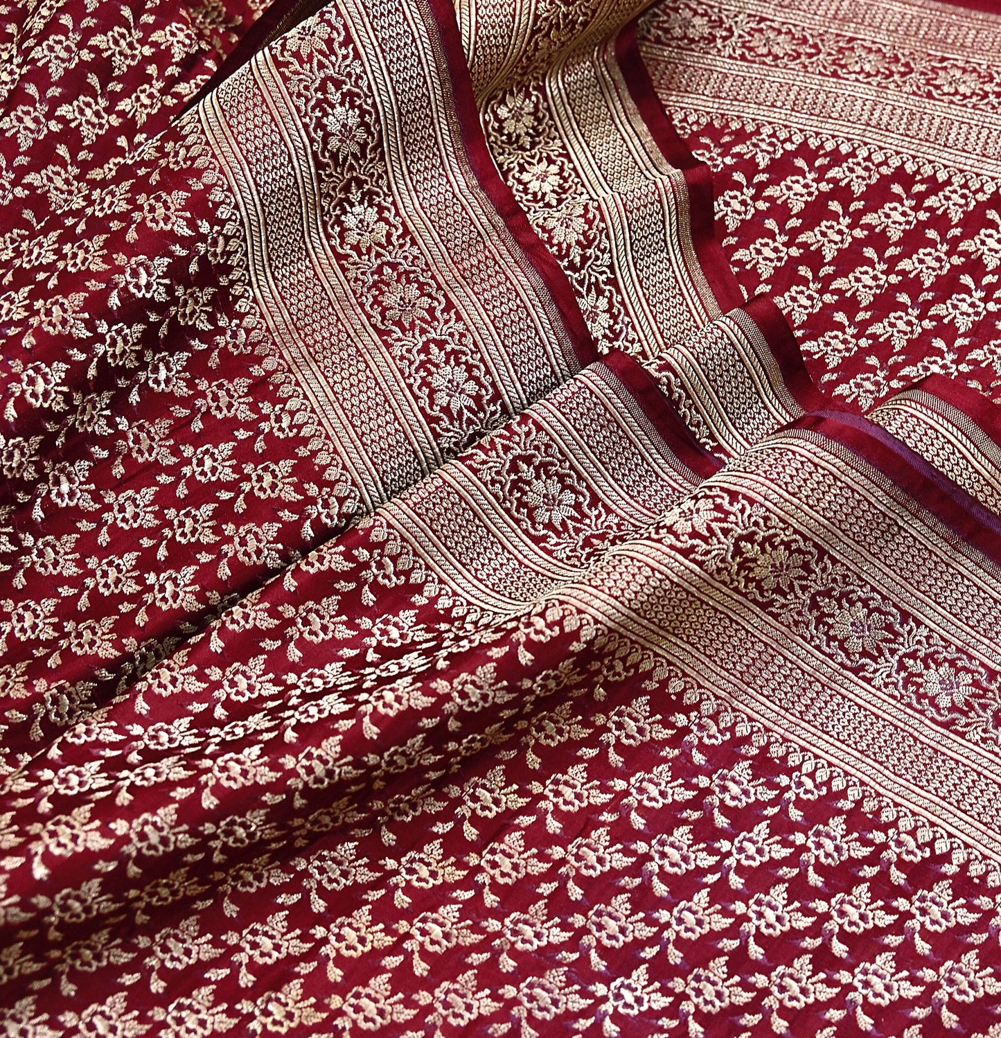 Indian Vintage Sari Maroon Heavy Wedding Pure Satin Silk Woven Banarasi Brocade Saree Zari 5Yd Craft Fabric Ethnic Dress making Crafting