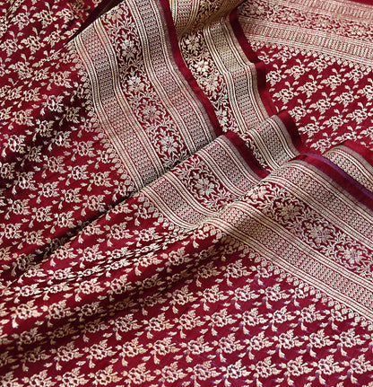Indian Vintage Sari Maroon Heavy Wedding Pure Satin Silk Woven Banarasi Brocade Saree Zari 5Yd Craft Fabric Ethnic Dress making Crafting
