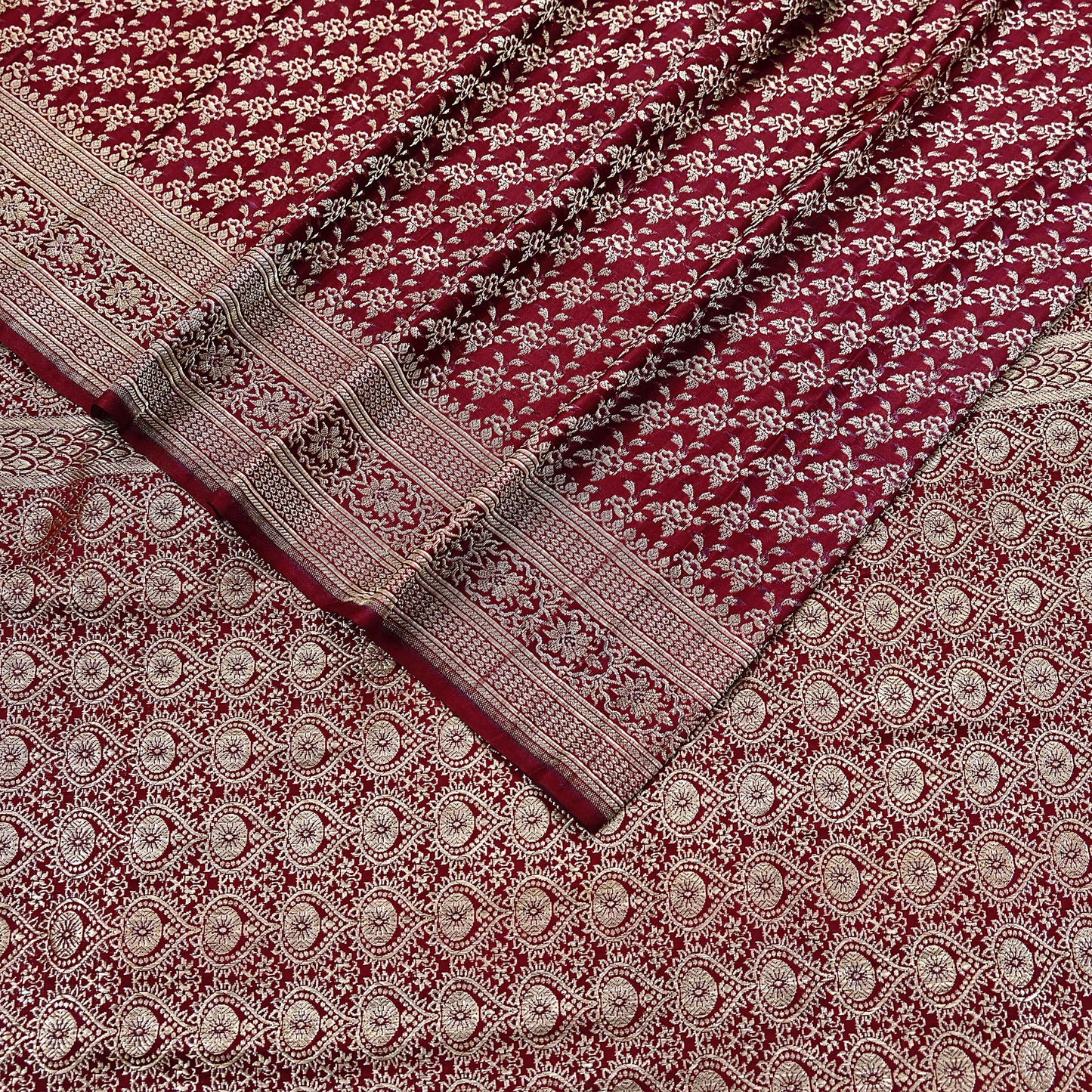 Indian Vintage Sari Maroon Heavy Wedding Pure Satin Silk Woven Banarasi Brocade Saree Zari 5Yd Craft Fabric Ethnic Dress making Crafting