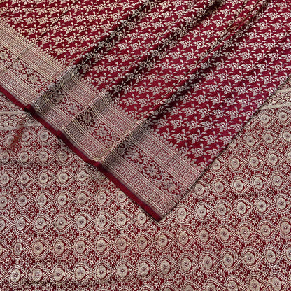 Indian Vintage Sari Maroon Heavy Wedding Pure Satin Silk Woven Banarasi Brocade Saree Zari 5Yd Craft Fabric Ethnic Dress making Crafting