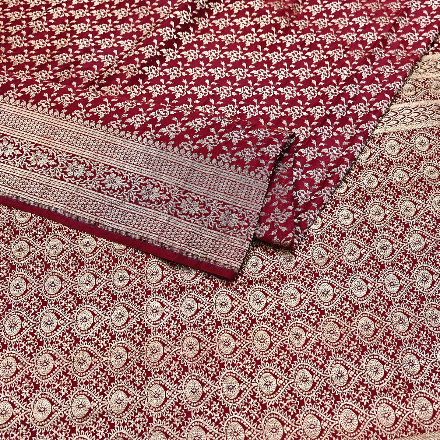 Indian Vintage Sari Maroon Heavy Wedding Pure Satin Silk Woven Banarasi Brocade Saree Zari 5Yd Craft Fabric Ethnic Dress making Crafting