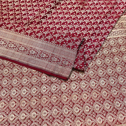 Indian Vintage Sari Maroon Heavy Wedding Pure Satin Silk Woven Banarasi Brocade Saree Zari 5Yd Craft Fabric Ethnic Dress making Crafting