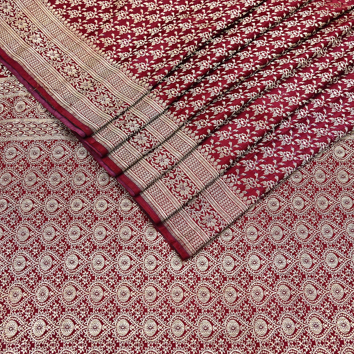 Indian Vintage Sari Maroon Heavy Wedding Pure Satin Silk Woven Banarasi Brocade Saree Zari 5Yd Craft Fabric Ethnic Dress making Crafting