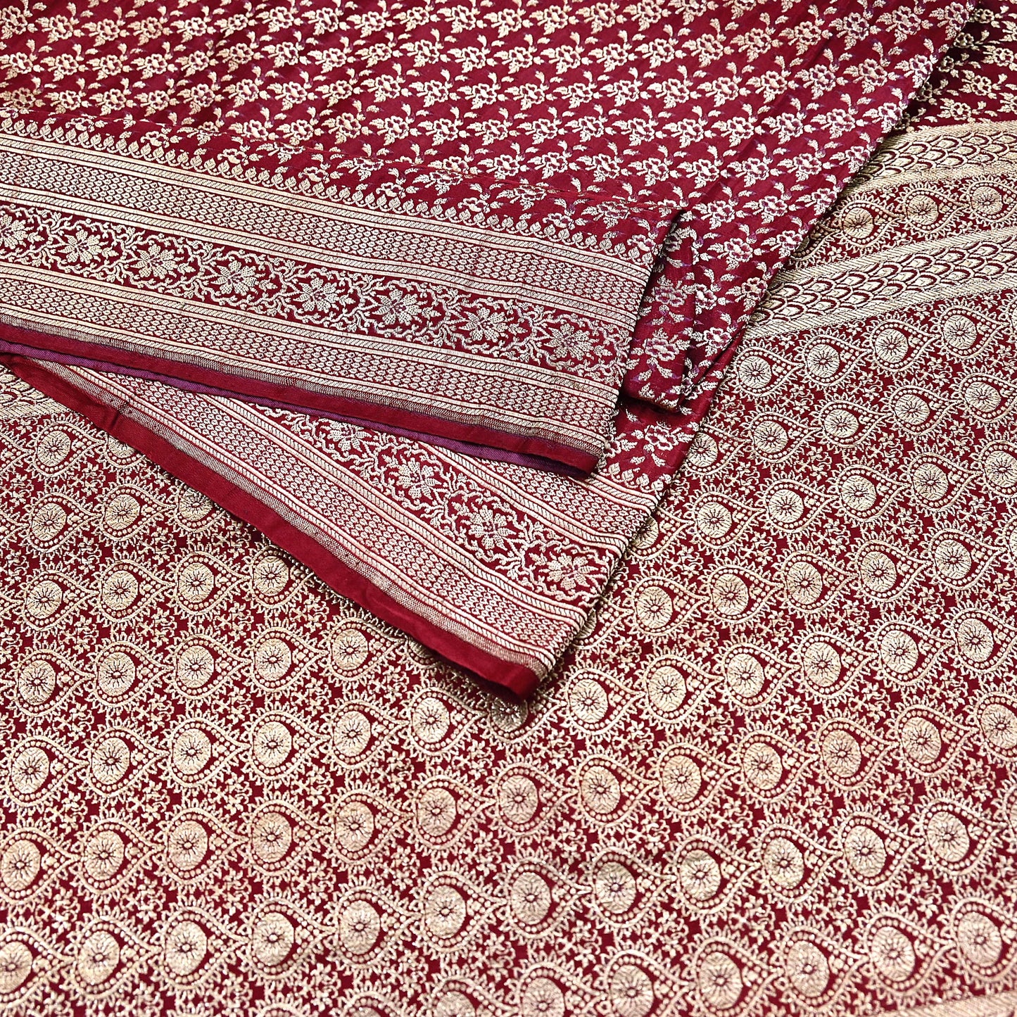Indian Vintage Sari Maroon Heavy Wedding Pure Satin Silk Woven Banarasi Brocade Saree Zari 5Yd Craft Fabric Ethnic Dress making Crafting