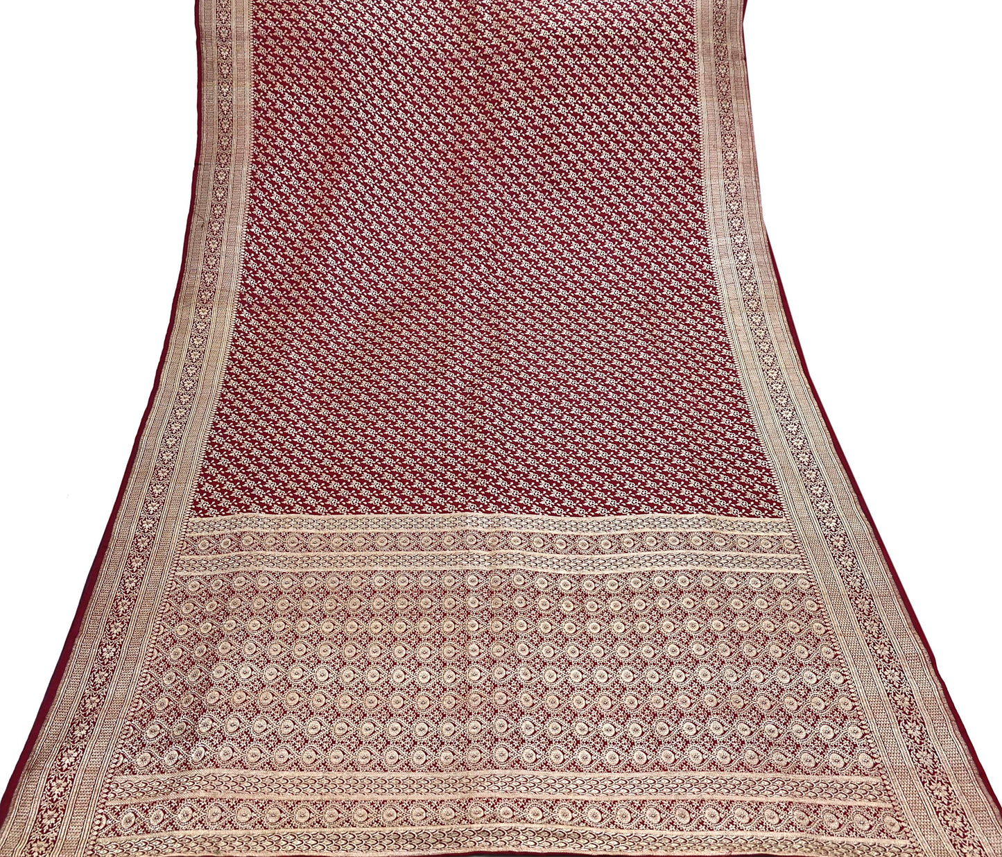 Indian Vintage Sari Maroon Heavy Wedding Pure Satin Silk Woven Banarasi Brocade Saree Zari 5Yd Craft Fabric Ethnic Dress making Crafting