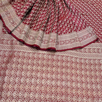 Indian Vintage Sari Maroon Heavy Wedding Pure Satin Silk Woven Banarasi Brocade Saree Zari 5Yd Craft Fabric Ethnic Dress making Crafting