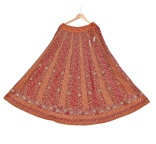 Indian Maroon Pure Silk Hand Embroidered Skirt by Ritu Kumar Pre-Owned Designer Couture Bollywood Party Wear Festive Outfit