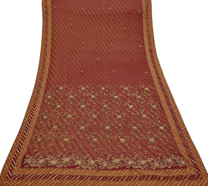 Indian Vintage Heavy Orange & Red Dupatta Pure Georgette Silk Long Stole Hand Embroidered Designer By Ritu Kumar Scarves Scarf Zari Zardozi