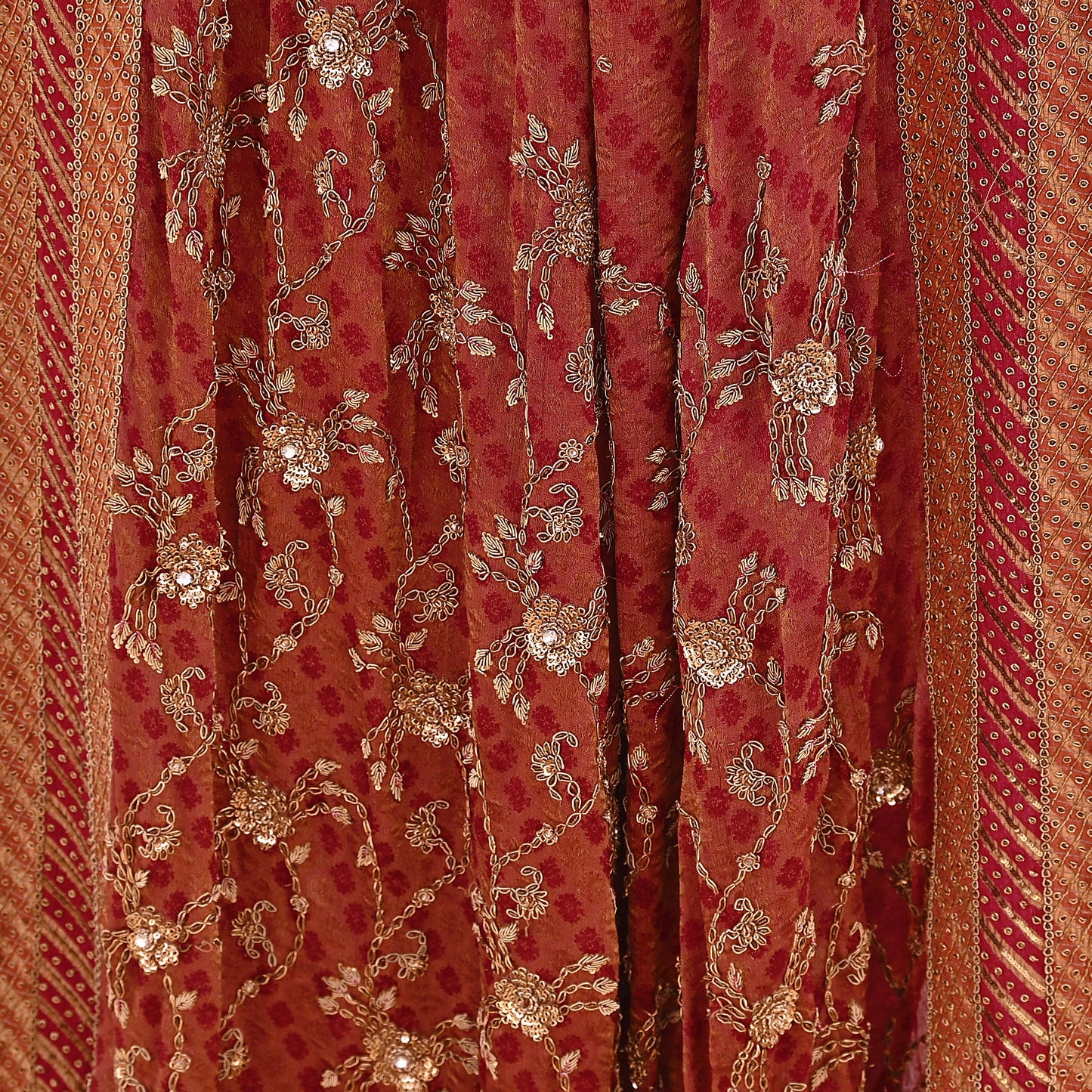 Indian Vintage Heavy Orange & Red Dupatta Pure Georgette Silk Long Stole Hand Embroidered Designer By Ritu Kumar Scarves Scarf Zari Zardozi