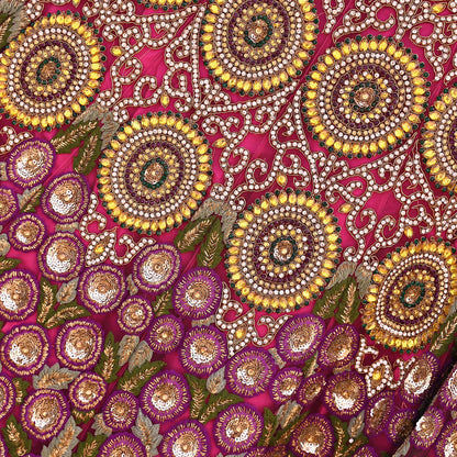 Indian Heavy Wedding pink Net/Mesh Hand Embroidered Lehenga/Skirt Designer By Manish Malhotra Bridal Wear Zardozi/ Dabka