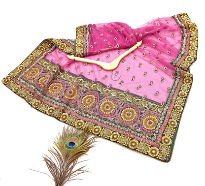 Indian Vintage Heavy Wedding pink Net/Mesh/ Velvet Hand Embroidered Dupatta Designer By Manish Malhotra Bridal Wear Zardozi Veil Hijab