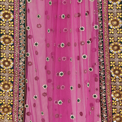 Indian Vintage Heavy Wedding pink Net/Mesh/ Velvet Hand Embroidered Dupatta Designer By Manish Malhotra Bridal Wear Zardozi Veil Hijab