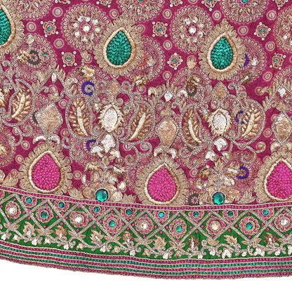 Indian Pre-Owned Heavy Wedding pink Pure Satin Silk Hand Embroidered banarasi Lehenga/Skirt Designer By Manish Malhotra Bridal Wear Zardozi