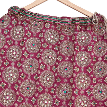 Indian Pre-Owned Heavy Wedding pink Pure Satin Silk Hand Embroidered banarasi Lehenga/Skirt Designer By Manish Malhotra Bridal Wear Zardozi