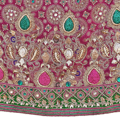 Indian Pre-Owned Heavy Wedding pink Pure Satin Silk Hand Embroidered banarasi Lehenga/Skirt Designer By Manish Malhotra Bridal Wear Zardozi