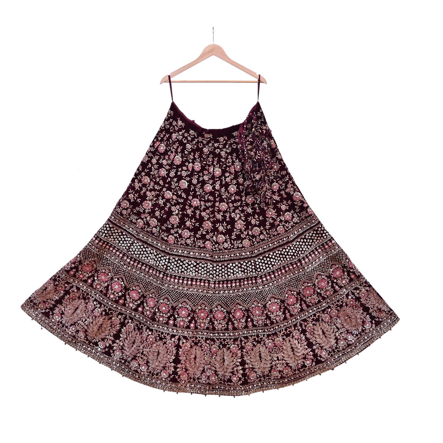 Manish Malhotra maroon Velvet Lehenga Skirt Heavy Zardozi Dabka Embroidery Indian Bridal Wear, Designer Couture Wedding Outfit