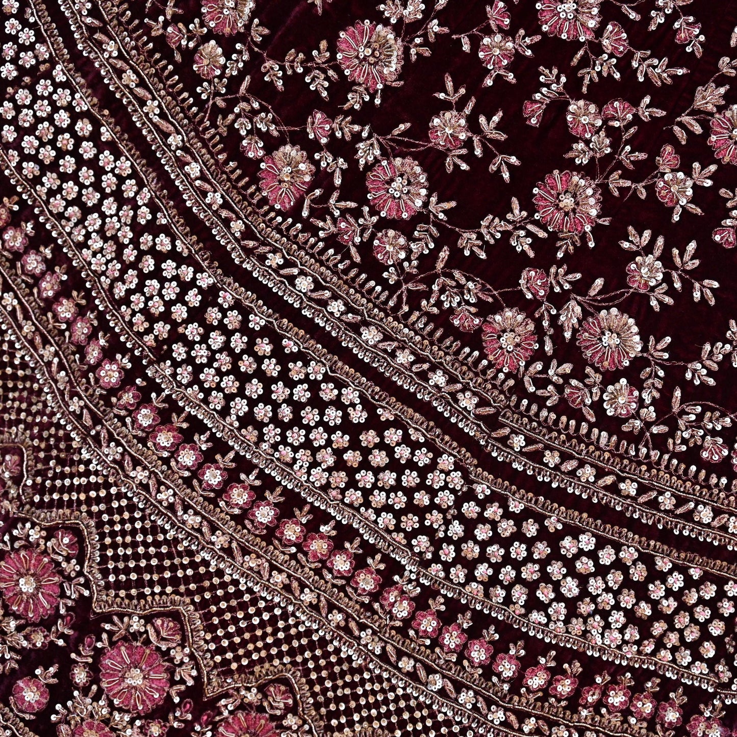Manish Malhotra maroon Velvet Lehenga Skirt Heavy Zardozi Dabka Embroidery Indian Bridal Wear, Designer Couture Wedding Outfit