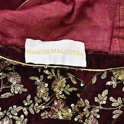 Indian Pre-owned Wine Velvet Hand Embroidered By Designer manish malhotra Padded Blouse/Top/Crop L Size Party wear Bollywood