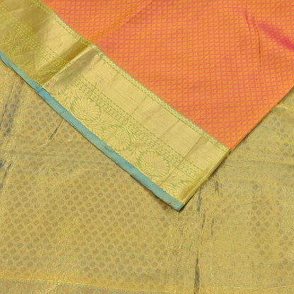 Indian Vintage Heavy Sari Green & Orange Kanjivaram Saree 100% Pure Silk Zari 5Yd Crafting Dress making For Crafting Quilting Upcycle