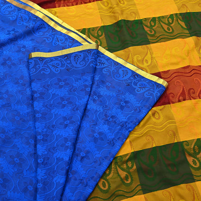 Vintage Kanjivaram Silk Saree Multi Pure Silk Zari Fabric Indian Handwoven 6Yd Craft Material Dressmaking Textile