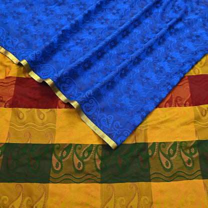 Vintage Kanjivaram Silk Saree Multi Pure Silk Zari Fabric Indian Handwoven 6Yd Craft Material Dressmaking Textile
