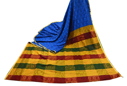 Vintage Kanjivaram Silk Saree Multi Pure Silk Zari Fabric Indian Handwoven 6Yd Craft Material Dressmaking Textile
