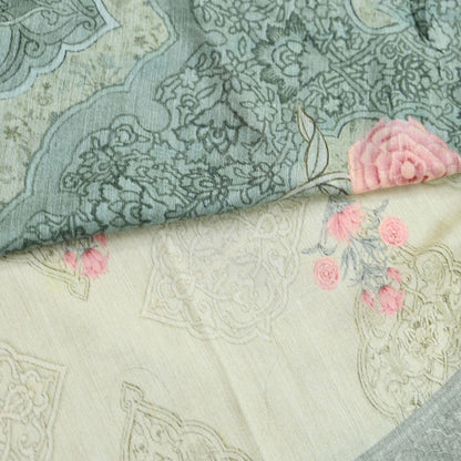 Indian Vintage Sari Green Blend Silk Woven Digital Printed Saree Craft Fabric 5yd Soft Dress Designing Crafting Quilting