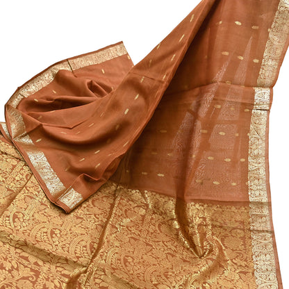 Indian Vintage Sari Rusty 100% Pure Silk Hand Woven Sarees Craft Fabric 5Yd Ethnic Sewing Dress making Crafting Quilting Upcycle
