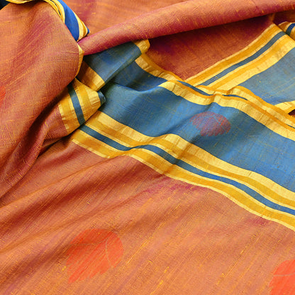 Indian Vintage Sari Saffron & purple 100% Pure Silk Hand Woven Sarees Craft Fabric 5Yd Ethnic Sewing Dress making Crafting Quilting Upcycle