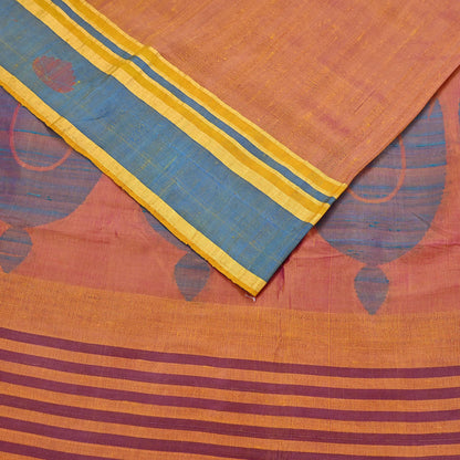 Indian Vintage Sari Saffron & purple 100% Pure Silk Hand Woven Sarees Craft Fabric 5Yd Ethnic Sewing Dress making Crafting Quilting Upcycle