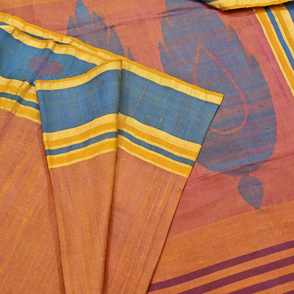 Indian Vintage Sari Saffron & purple 100% Pure Silk Hand Woven Sarees Craft Fabric 5Yd Ethnic Sewing Dress making Crafting Quilting Upcycle