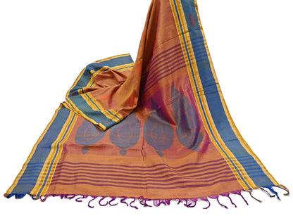 Indian Vintage Sari Saffron & purple 100% Pure Silk Hand Woven Sarees Craft Fabric 5Yd Ethnic Sewing Dress making Crafting Quilting Upcycle