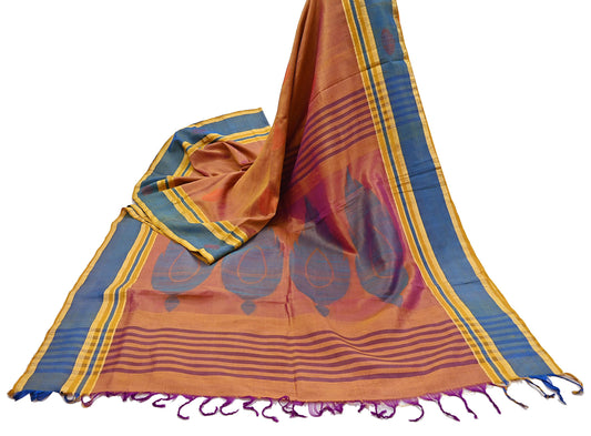 Indian Vintage Sari Saffron & purple 100% Pure Silk Hand Woven Sarees Craft Fabric 5Yd Ethnic Sewing Dress making Crafting Quilting Upcycle